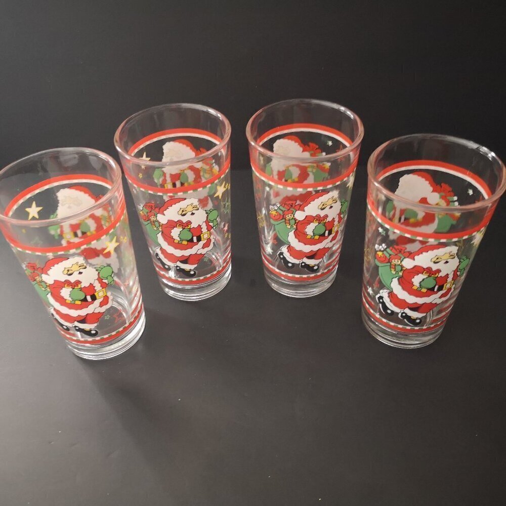 Vintage Set of 4 Firna Santa Claus Drinking Glasses Collectable Indonesia